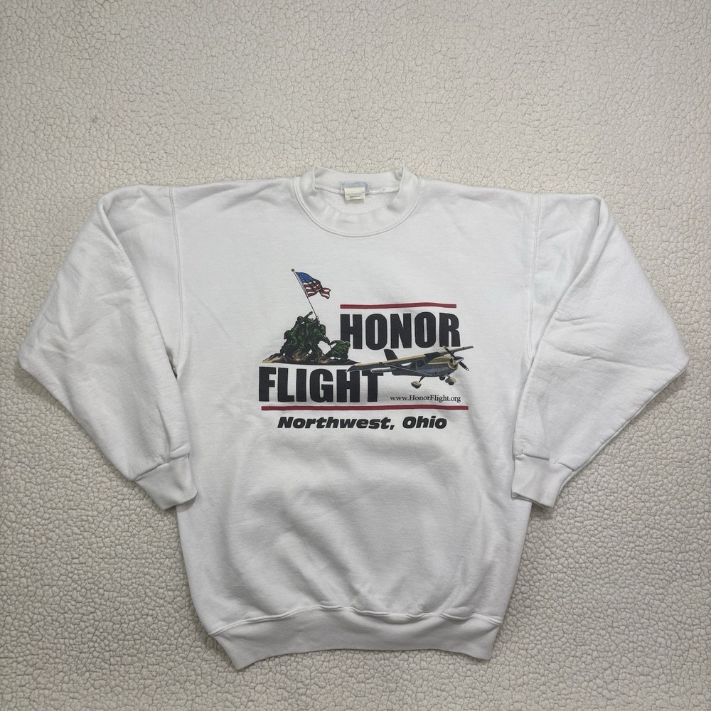 Vintage Honor Flight NW Ohio Military Sweatshirt Crewneck USA Thank A Veteran M